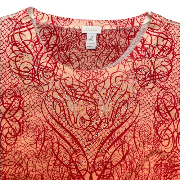 Chico’s Embellished 3/4 Sleeve Geo Print Scoop Neck Top Size 2 | Large (12) - Picture 4 of 6